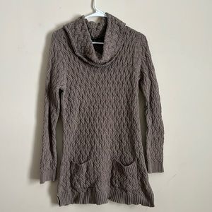 Women’s medium long cowl neck sweater, light brown